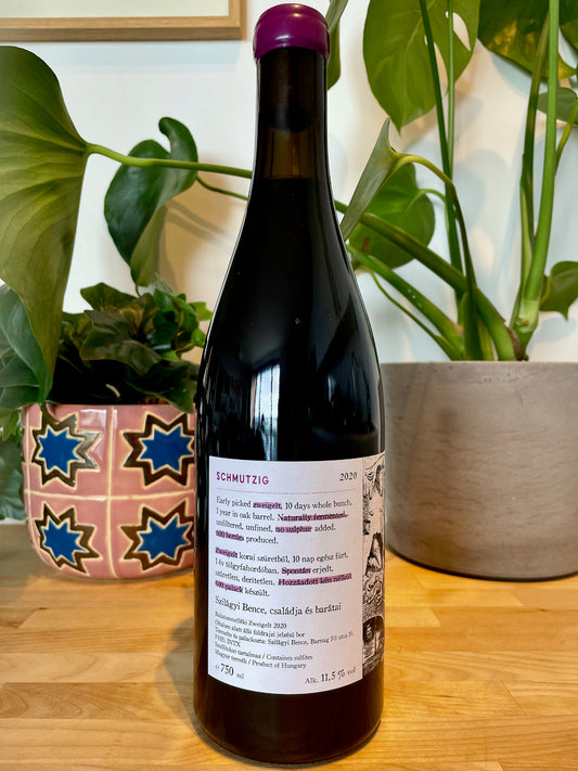 Back label of Grand Vin de Barnag Schmutzig natural wine bottle