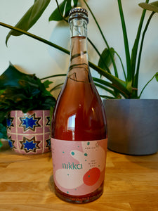 Bottle and front label of Bikicki Nikka natural wine