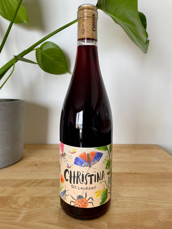 Front label of Christina St Laurent natural wine bottle
