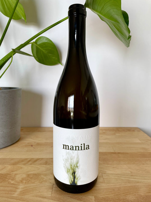 Front label of Nittnaus Manila White natural wine bottle